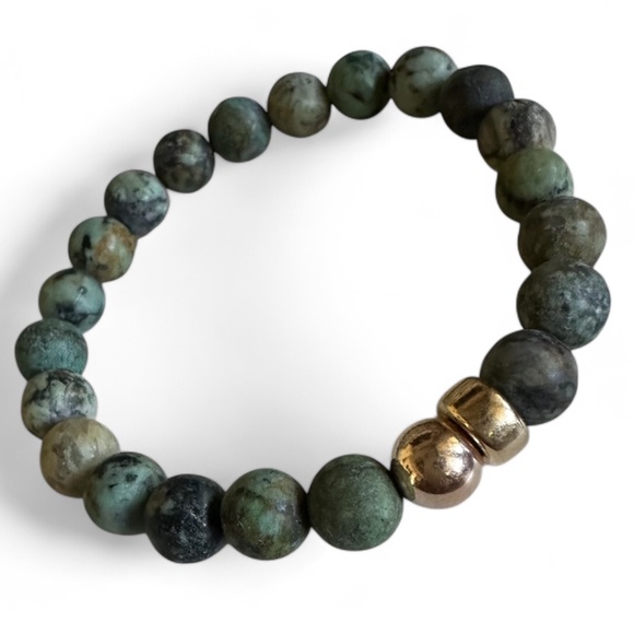 8mm Matte African Jasper Stretch Bracelet w/ 14k Gold & Rose Gold Filled Spacers - Picture 1 of 6